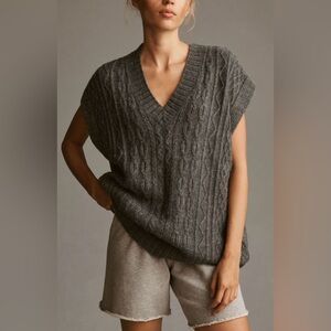💜 By Anthropologie Oversized Cable-Knit Sweater Vest - L